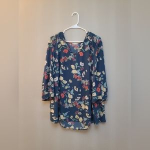 Maurices Blue Floral Cross Front Blouse Size 3X